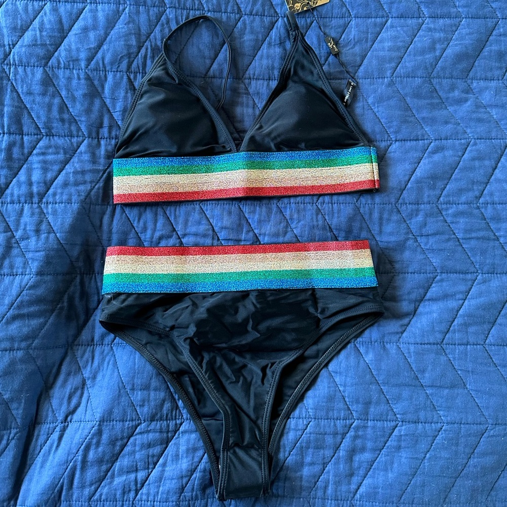 NWT Black and rainbow bikini set